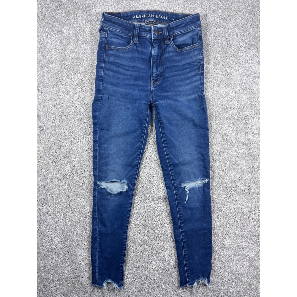 American Eagle Next Level Stretch Ripped Knee Skinny Jeans Dark Wash Size 2
